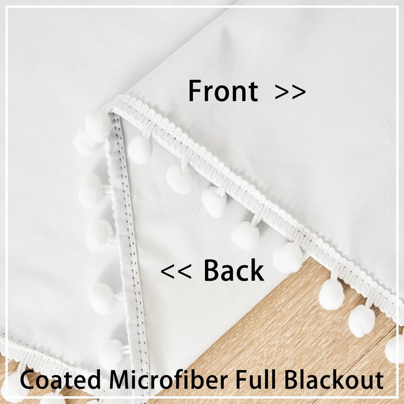Treatmentex White Blackout Curtains for Living Room Bedroom 84inch Long Pom Pom Curtain Panels for Windows Thermal Insulated Curtains for Kids Nursery Room Rod Pocket 52"" W x 2pcs - Image 4