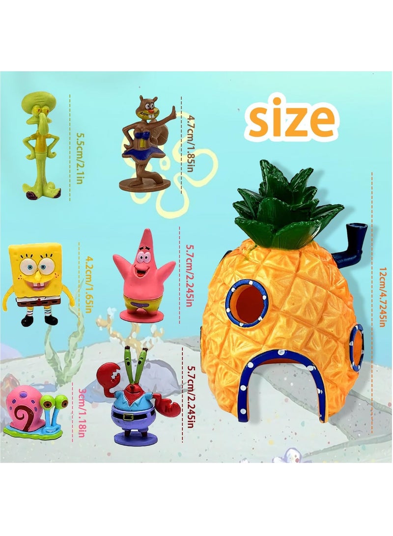 Generic Spongebob Aquarium Decoration 7 Pieces Spongebob Aqua Ornaments Landscape Pineapple House Aquarium Decor Spongebob Fish Tank Ornament for Underwater Decoration Aquarium Fish Pond  - Image 2