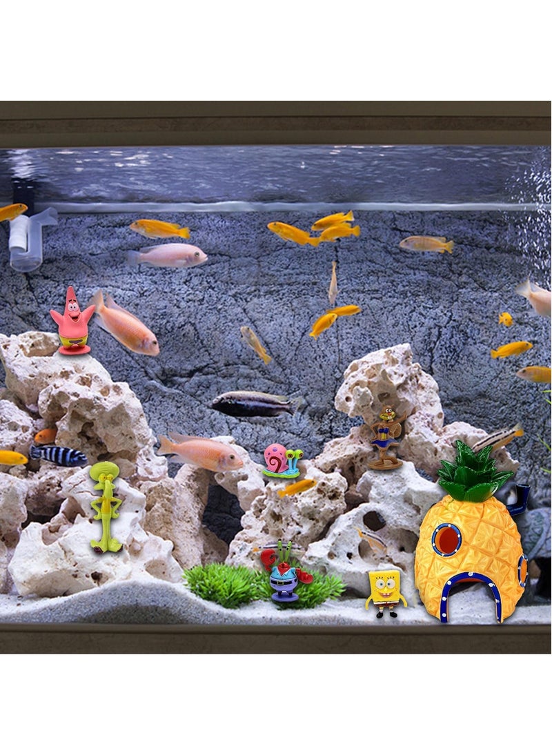 Generic Spongebob Aquarium Decoration 7 Pieces Spongebob Aqua Ornaments Landscape Pineapple House Aquarium Decor Spongebob Fish Tank Ornament for Underwater Decoration Aquarium Fish Pond  - Image 3