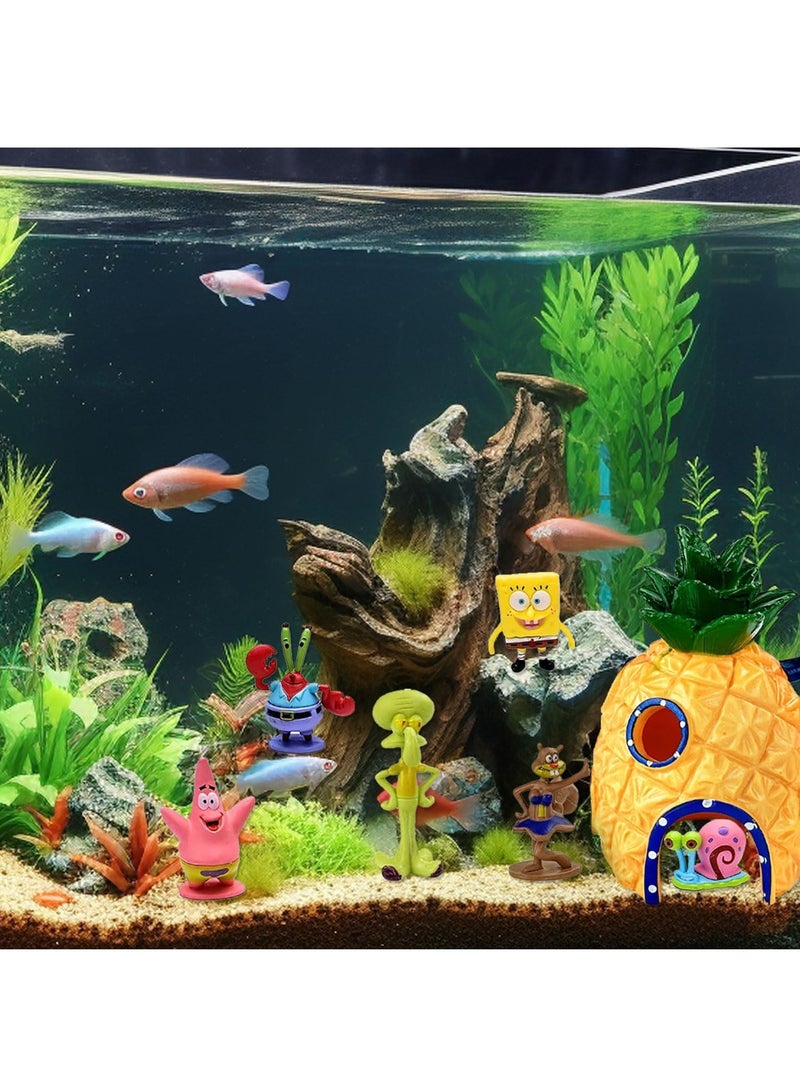 Generic Spongebob Aquarium Decoration 7 Pieces Spongebob Aqua Ornaments Landscape Pineapple House Aquarium Decor Spongebob Fish Tank Ornament for Underwater Decoration Aquarium Fish Pond  - Image 5
