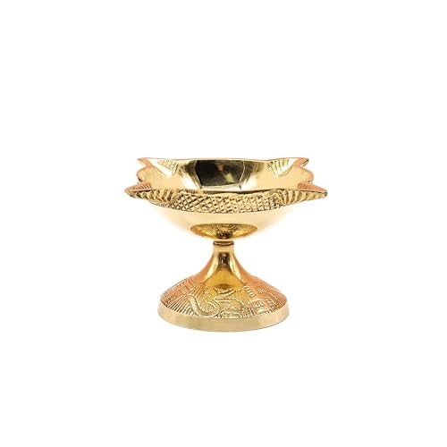 DOKCHAN 4 Face Brass Diya for Pooja, Mandir, Diwali Festival Oil lamp Diya for Daily Pooja/Diwali Pooja Charmukhi Diya for Pooja (Size - 7cm) Pack of - 01 - Image 5