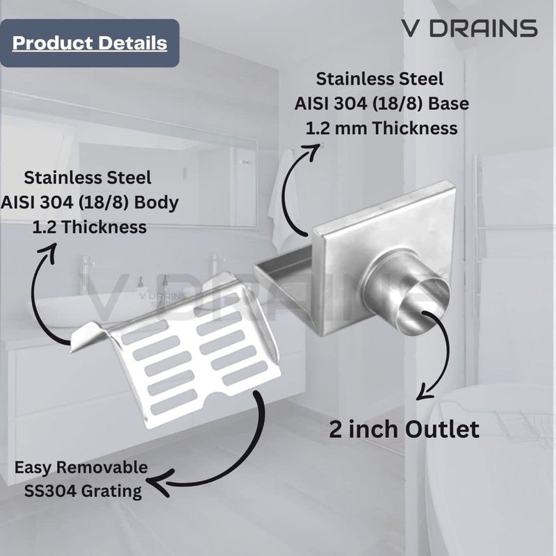 V Drains 2 inch Outlet Roof/Balcony/Terrace/Bathroom/Side Wall Corner Parapet Scupper L Shape Drain in Stainless Steel 304 (100x100x15 mm) with Outlet: 50 mm (2 inch) - Image 4