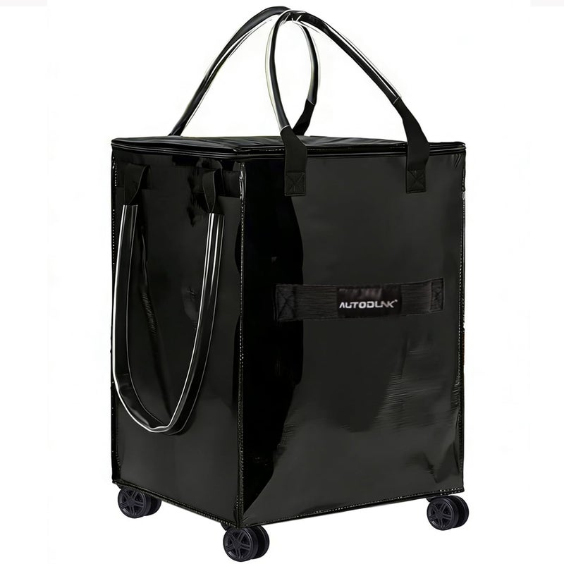 AUTODUNK Reusable Grocery Bag on Wheels, Extended Handle Zipper Cover Foldable Rolling Tote, Large Shopping Trolley, Lightweight Storage Bag, Black - Image 1