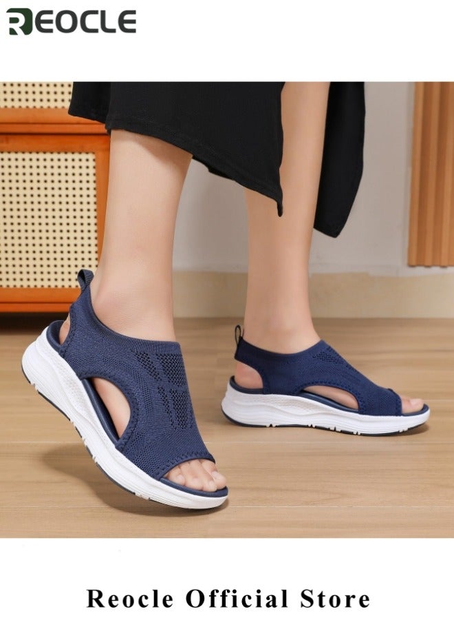 REOCLE Women's Comfortable Sandals Walking Sport Athletic Sandals Open Toe Slip On Thick Soled Sandals Leisure Shoes Breathable Fish Mouth Shoes - Image 2