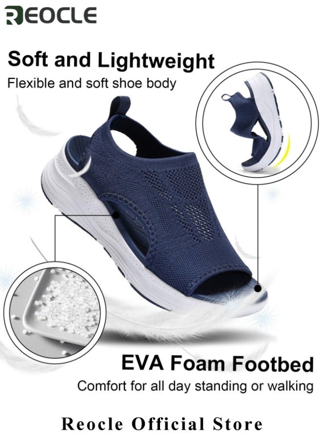 REOCLE Women's Comfortable Sandals Walking Sport Athletic Sandals Open Toe Slip On Thick Soled Sandals Leisure Shoes Breathable Fish Mouth Shoes - Image 4
