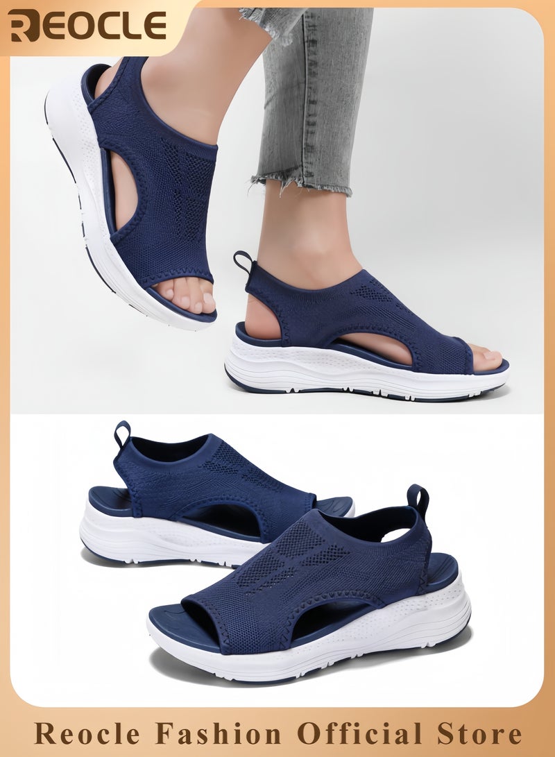 REOCLE Women's Comfortable Sandals Walking Sport Athletic Sandals Open Toe Slip On Thick Soled Sandals Leisure Shoes Breathable Fish Mouth Shoes - Image 1