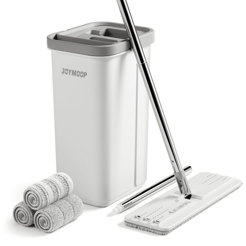 JOYMOOP Mop and Bucket with Wringer Set, Hands Free Flat Floor Mop and Bucket, 60" Mop with 3 Reusable Microfiber Pads, Wet and Dry Use, Floor Cleaning System - Image 1
