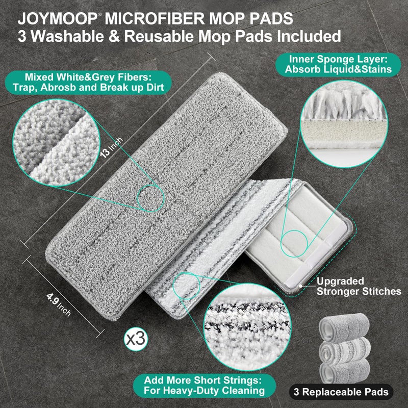 JOYMOOP Mop and Bucket with Wringer Set, Hands Free Flat Floor Mop and Bucket, 60" Mop with 3 Reusable Microfiber Pads, Wet and Dry Use, Floor Cleaning System - Image 5