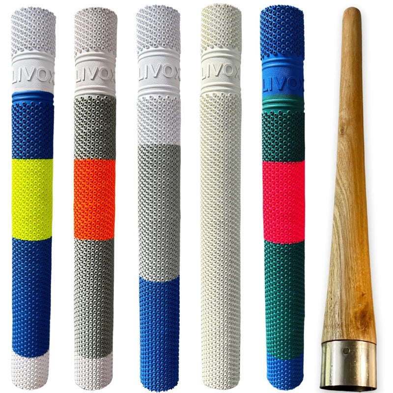LIVOX ® Premium Cricket Bat Handle Rubber 5 Grips for Enhanced Performance With Better Shock Absorption And 1 Wooden Gripper Cone (pack of 6) (OCTOPUS TEXTURE) - Image 1