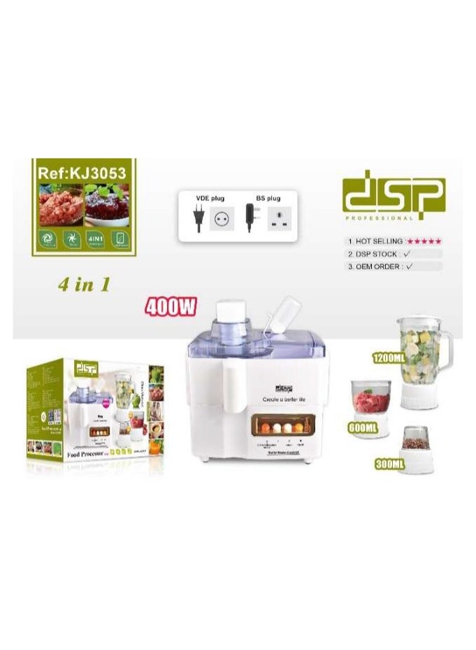DSP Kitchen machine 400 watts (4 in 1) 1.2 liter glass cup + 0.6 liter glass cup + 0.3 liter glass cup - Image 3