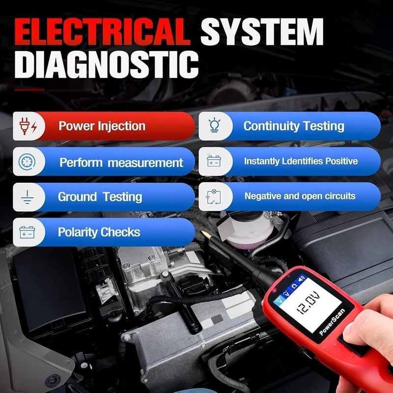 أوتل تستطيع أداة اختبار الدوائر Autel PowerScan PS100 اختبار الأطراف الموجبة والسالبة والدوائر المفتوحة بسهولة، بالإضافة إلى اختبار الاستمرارية وتشخيص أعطال الدوائر وفحص جودة الأرضيات الكهربائية (الجيدة والسيئة)، وسهولة قراءة قيم التيار والمقاوم - Image 4