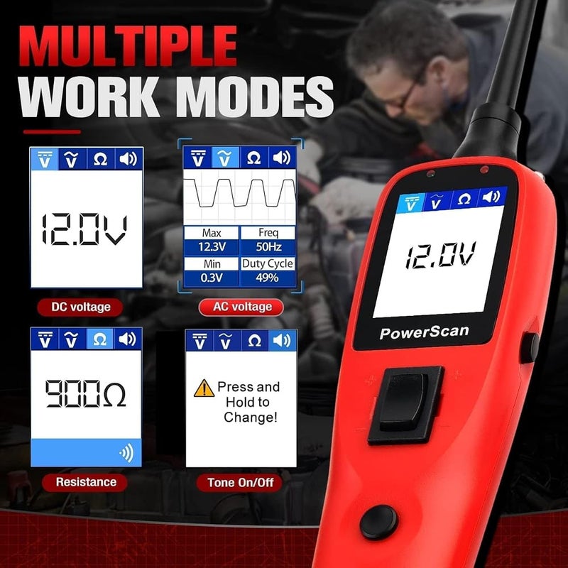 أوتل تستطيع أداة اختبار الدوائر Autel PowerScan PS100 اختبار الأطراف الموجبة والسالبة والدوائر المفتوحة بسهولة، بالإضافة إلى اختبار الاستمرارية وتشخيص أعطال الدوائر وفحص جودة الأرضيات الكهربائية (الجيدة والسيئة)، وسهولة قراءة قيم التيار والمقاوم - Image 3