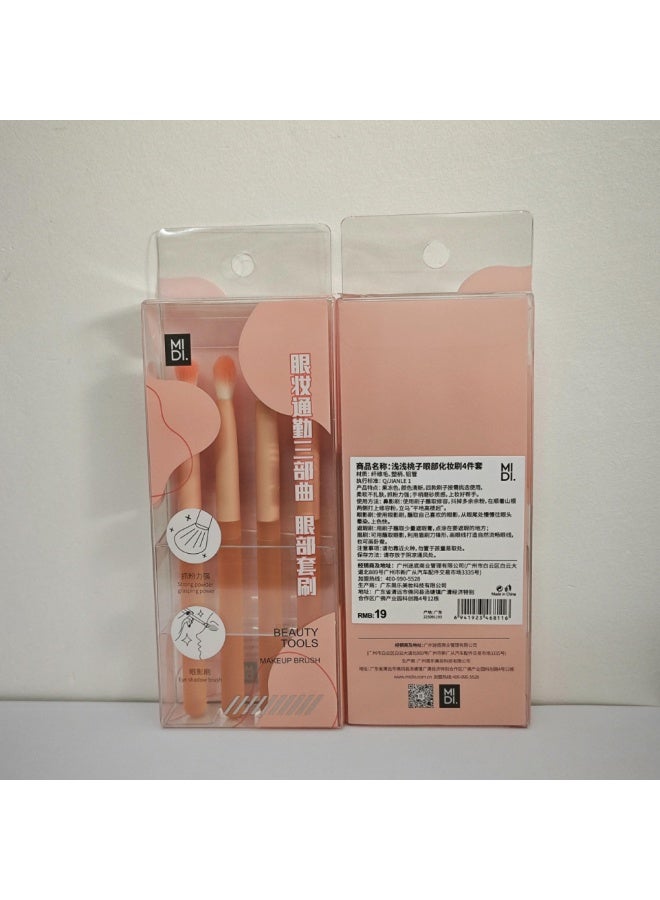 4 Pcs Eye Makeup Brush Set, Professional Synthetic Eyeshadow Brushes, Peach Pink