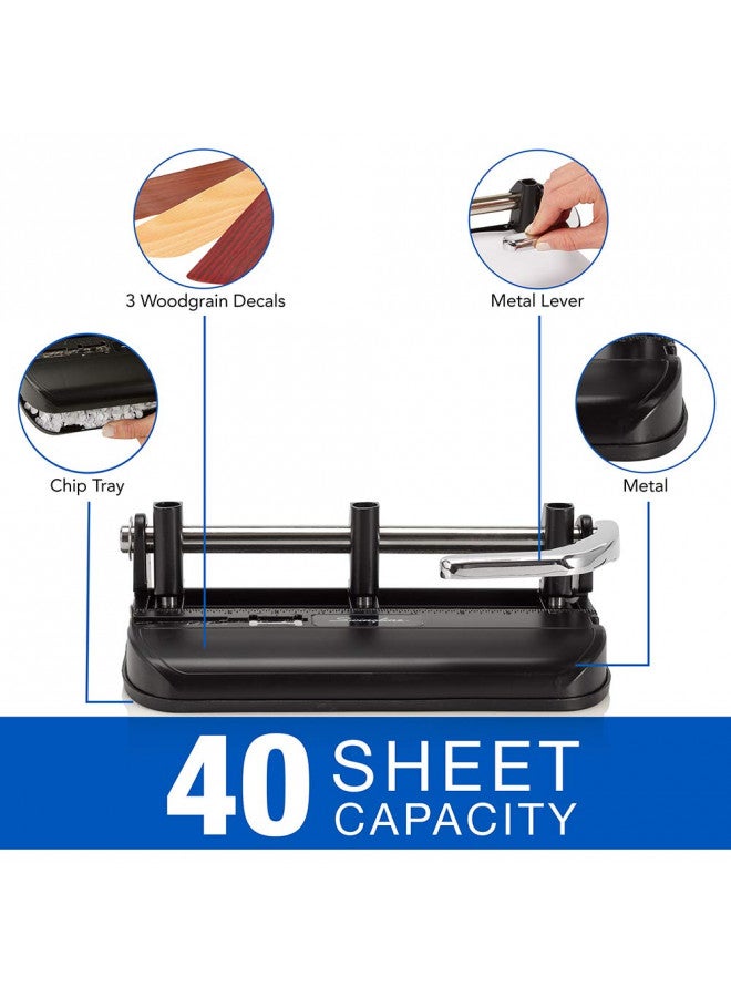 Swingline 2-7 Hole Punch, Adjustable, Heavy Duty Hole Puncher, 40 Sheet Punch Capacity, Chrome/Black/Woodgrain (74400) - Image 2
