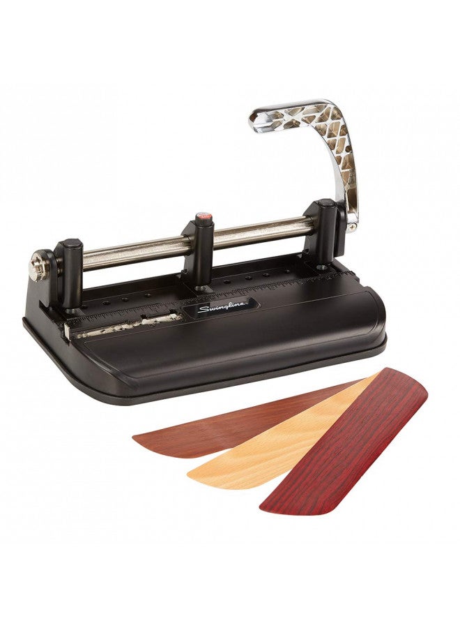 Swingline 2-7 Hole Punch, Adjustable, Heavy Duty Hole Puncher, 40 Sheet Punch Capacity, Chrome/Black/Woodgrain (74400) - Image 1