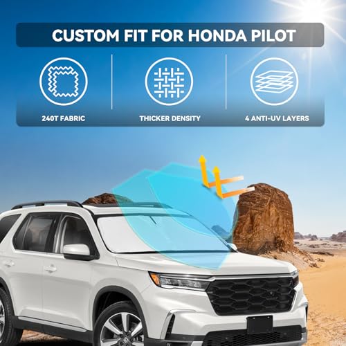 ZOIBV Sun Shade Sunshade for Honda Pilot 2016-2025 2026 Windshield Cover, 4-Layers Sun Shield 240T Silver Sun Visor Foldable Window Shade for Pilot EX-L Special Edition Elite Black Edition Touring - Image 2
