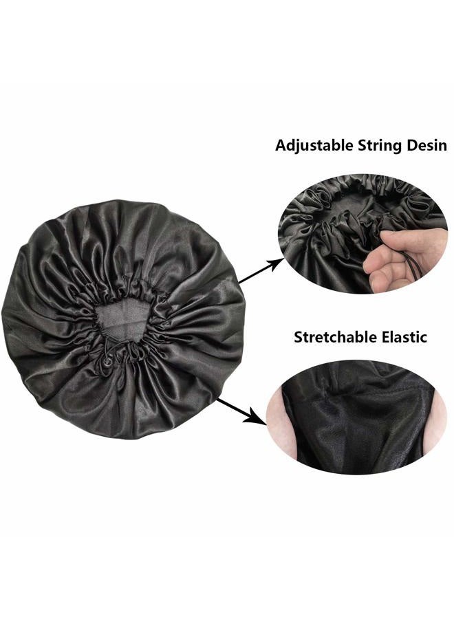 Visen Satin Bonnets, Adjustable Satin Bonnets for Women, Double Layer Large Sleeping Silk Bonnet, Soft Sleep Bonnet for Women Girls Curly Natural Hair Night Sleep Cap(Black) - Image 3