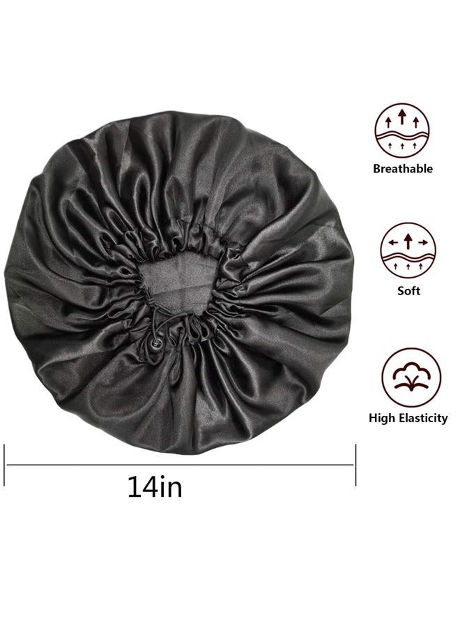 Visen Satin Bonnets, Adjustable Satin Bonnets for Women, Double Layer Large Sleeping Silk Bonnet, Soft Sleep Bonnet for Women Girls Curly Natural Hair Night Sleep Cap(Black) - Image 4