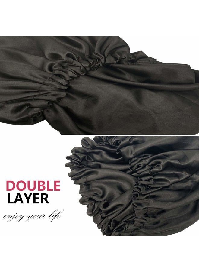 Visen Satin Bonnets, Adjustable Satin Bonnets for Women, Double Layer Large Sleeping Silk Bonnet, Soft Sleep Bonnet for Women Girls Curly Natural Hair Night Sleep Cap(Black) - Image 5