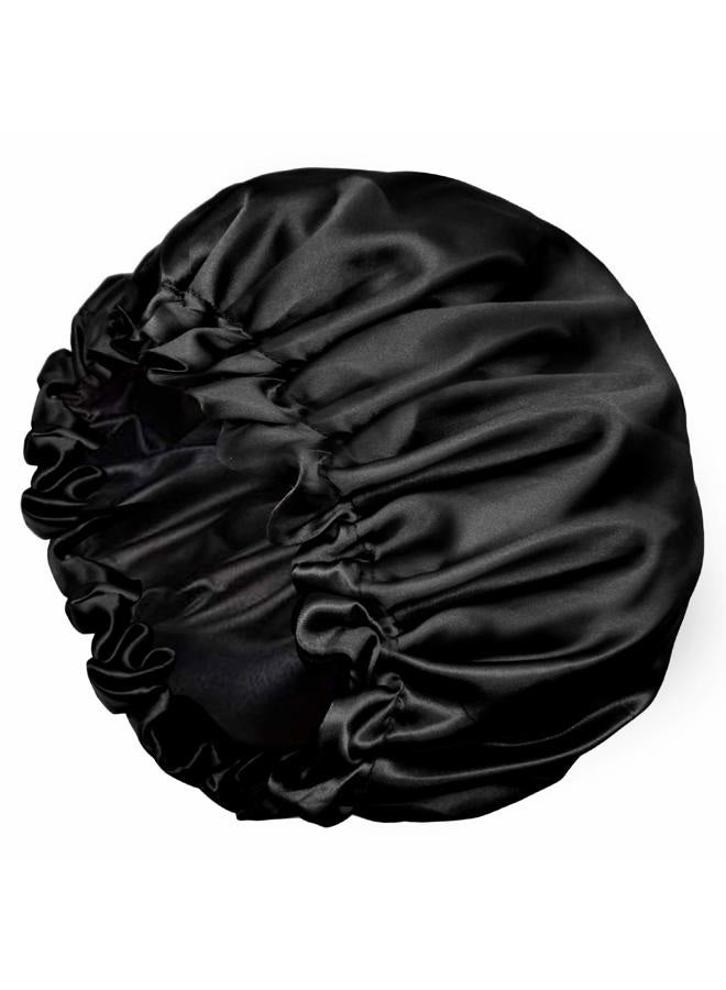 Visen Satin Bonnets, Adjustable Satin Bonnets for Women, Double Layer Large Sleeping Silk Bonnet, Soft Sleep Bonnet for Women Girls Curly Natural Hair Night Sleep Cap(Black) - Image 1