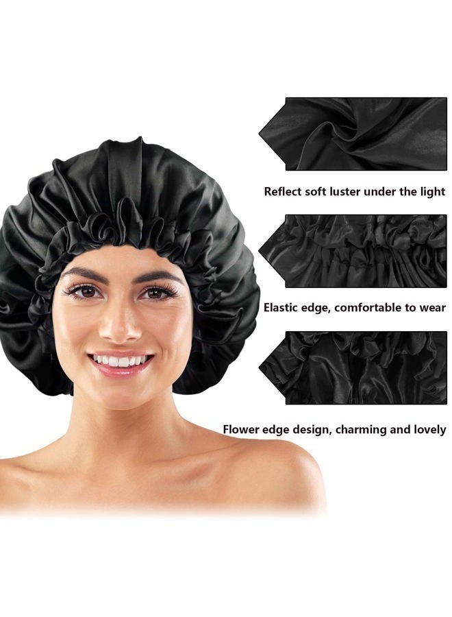 Visen Satin Bonnets, Adjustable Satin Bonnets for Women, Double Layer Large Sleeping Silk Bonnet, Soft Sleep Bonnet for Women Girls Curly Natural Hair Night Sleep Cap(Black) - Image 2