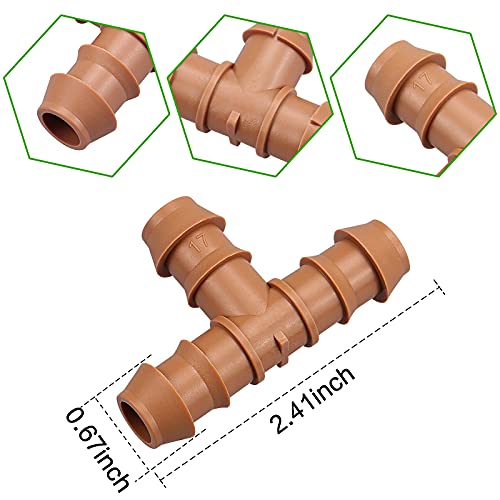 Arfun 20-Pack Drip Irrigation Barbed Tee Fittings, Fits of 1/2”, 17mm .600” ID Drip Tubing - Image 2