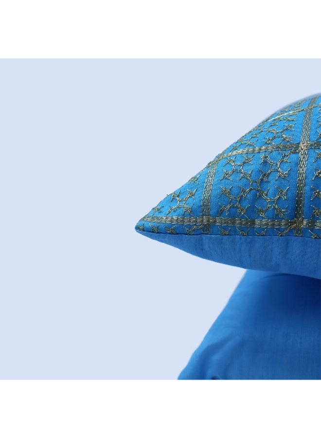 BYFT Orchard Cushion Cover 16 x 16 inch (Golden Checks Design - Blue) 40 x 40 cm Luxury Decorative Cushion Cover for Sofa, Bed & Living Room- Set of 2 without inserts - Image 5