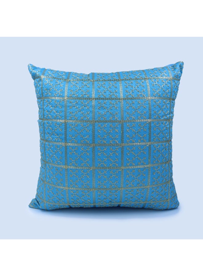 BYFT Orchard Cushion Cover 16 x 16 inch (Golden Checks Design - Blue) 40 x 40 cm Luxury Decorative Cushion Cover for Sofa, Bed & Living Room- Set of 2 without inserts - Image 2