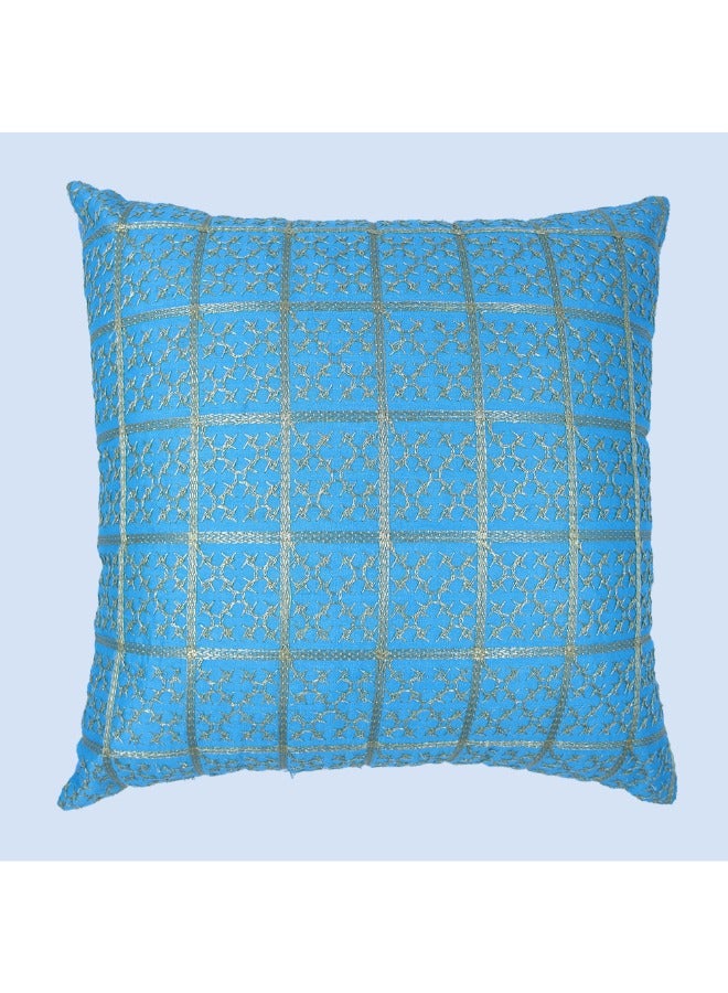 BYFT Orchard Cushion Cover 16 x 16 inch (Golden Checks Design - Blue) 40 x 40 cm Luxury Decorative Cushion Cover for Sofa, Bed & Living Room- Set of 2 without inserts - Image 3