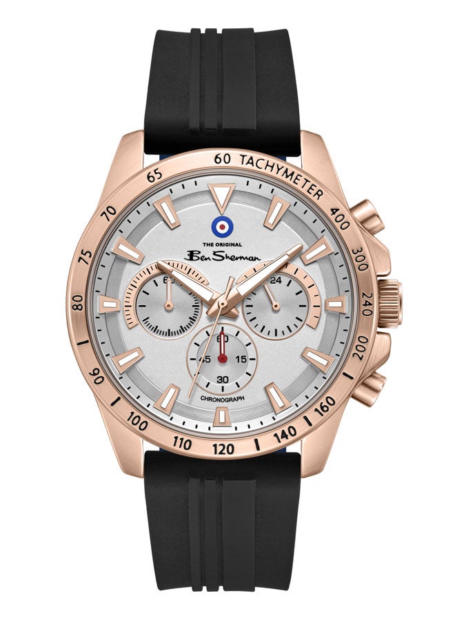 Ben Sherman Liverpool  White Dial Black Silicone Strap Chronograph Watch for Men, 44mm - Image 1