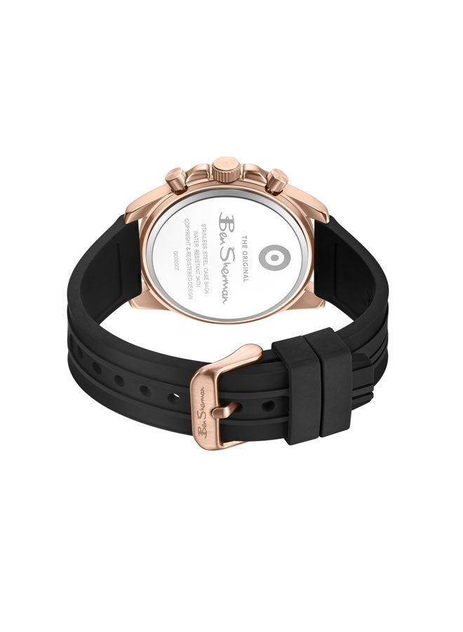 Ben Sherman Liverpool  White Dial Black Silicone Strap Chronograph Watch for Men, 44mm - Image 3