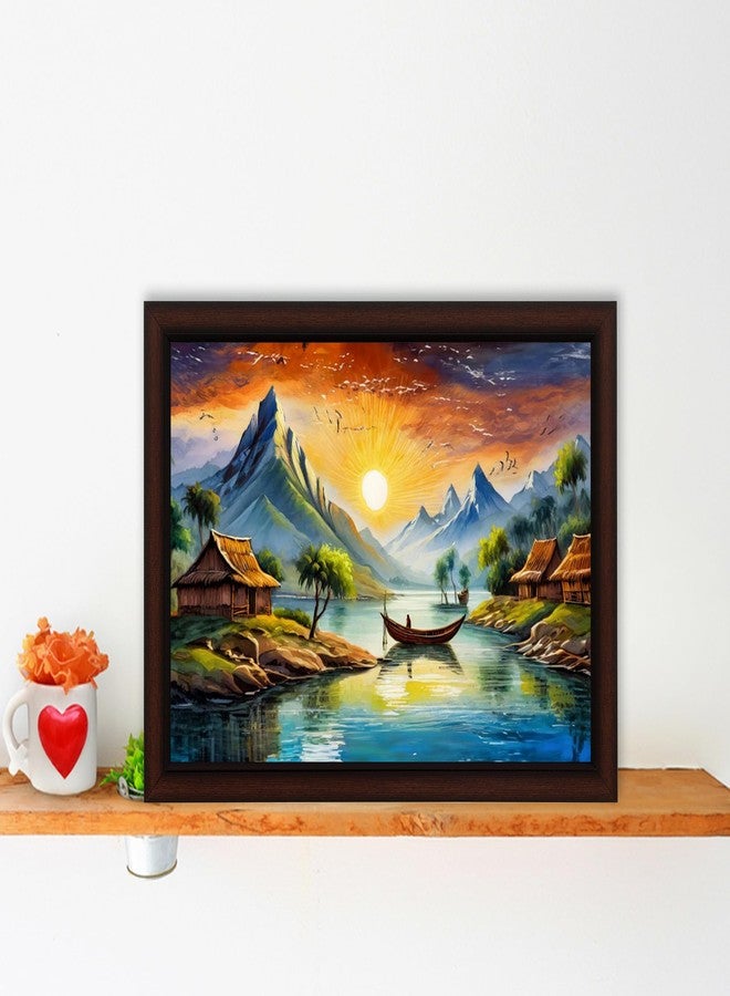 Masstone Beautiful Lake Scenery with Flute Wall Painting with UV Textured Effect Framed HD, 34x27 cm Wall Hanging Photos Home Décor Wall Art For Living Room, Bedroom, Drawing room - Image 3