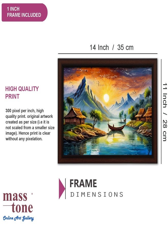 Masstone Beautiful Lake Scenery with Flute Wall Painting with UV Textured Effect Framed HD, 34x27 cm Wall Hanging Photos Home Décor Wall Art For Living Room, Bedroom, Drawing room - Image 2