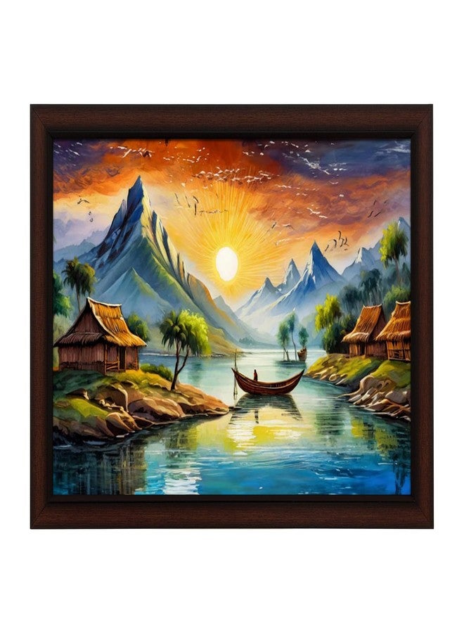 Masstone Beautiful Lake Scenery with Flute Wall Painting with UV Textured Effect Framed HD, 34x27 cm Wall Hanging Photos Home Décor Wall Art For Living Room, Bedroom, Drawing room - Image 1