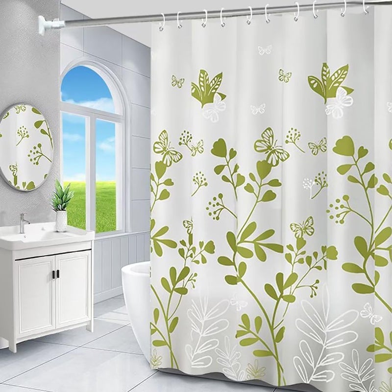 TIKABC Shower Curtain Liner, 4G PEVA Green Butterfly Shower Liner, Plastic Waterproof Shower Curtains, 72x72 inch with Grommet Holes 3 Magnetic Weights - Image 1