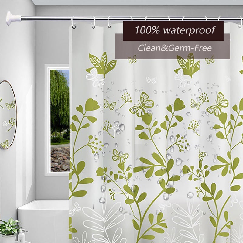 TIKABC Shower Curtain Liner, 4G PEVA Green Butterfly Shower Liner, Plastic Waterproof Shower Curtains, 72x72 inch with Grommet Holes 3 Magnetic Weights - Image 3