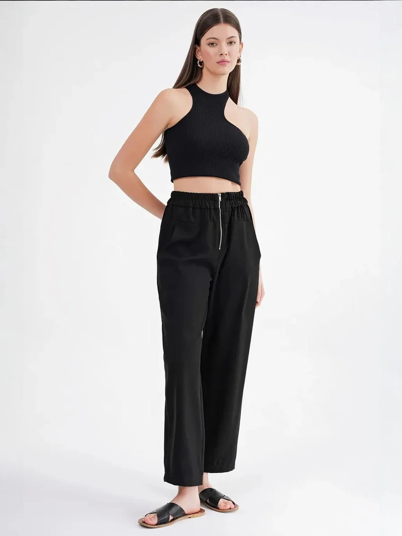 MixRay Black Mixray Drawstring Waist Cigarette Jogger Pants for Women | Best Price UAE