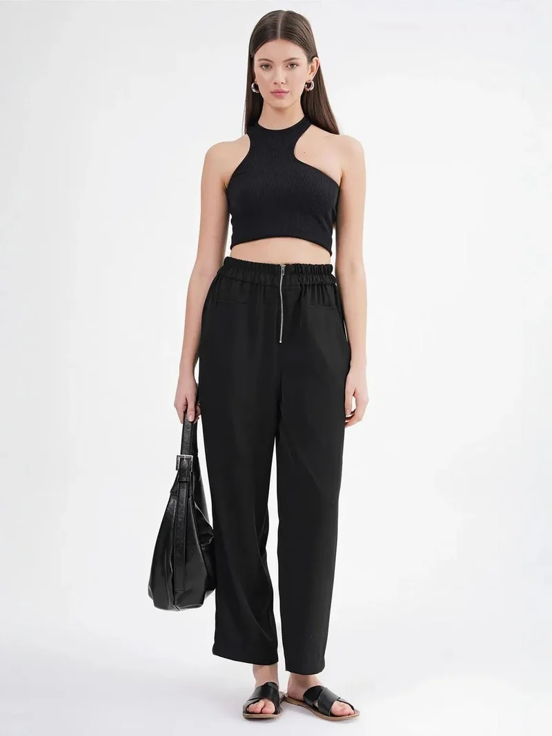 Mixray Black Mixray Drawstring Waist Cigarette Jogger Pants for Women | Best Price UAE