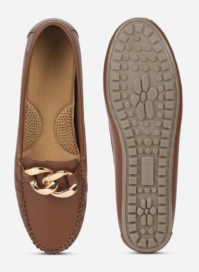 YOHO Brown Bliss Chain Decor Cushioned Loafers - Image 3