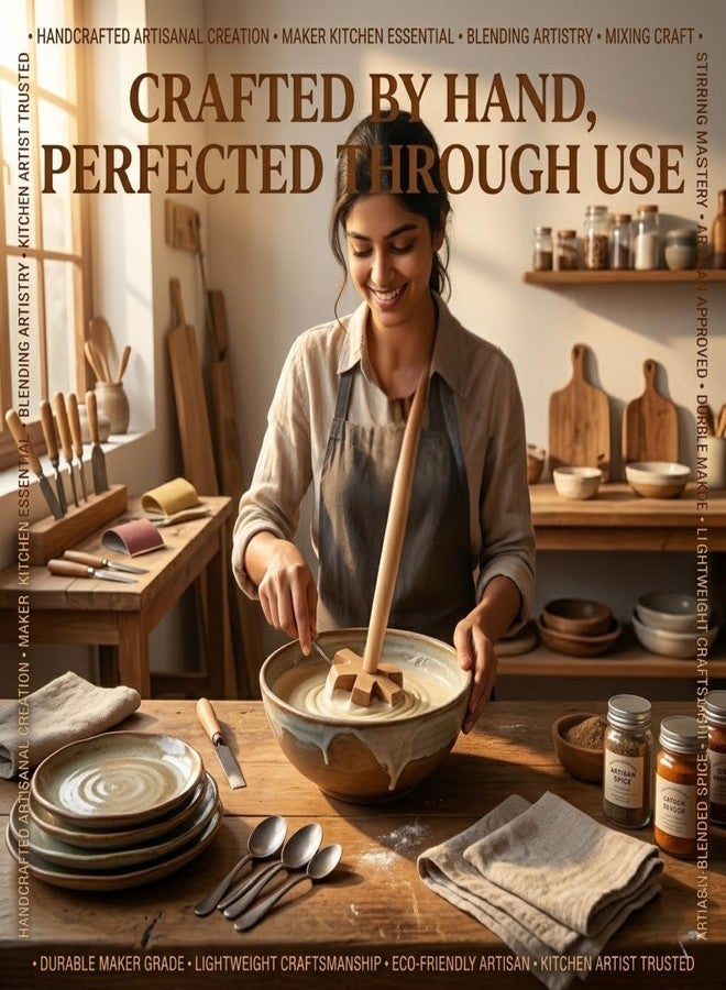 Drumstone (3 Year Warranty) Wooden Whisk Handcrafted Kitchen Beater for Mixing Stirring Blending Wooden, Traditional Lassi Maker, Manual Milk Frother, Stirring Whisk for Yogurt and Buttermilk - Image 4