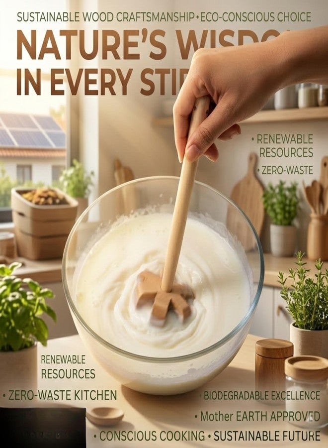Drumstone (3 Year Warranty) Wooden Whisk Handcrafted Kitchen Beater for Mixing Stirring Blending Wooden, Traditional Lassi Maker, Manual Milk Frother, Stirring Whisk for Yogurt and Buttermilk - Image 3