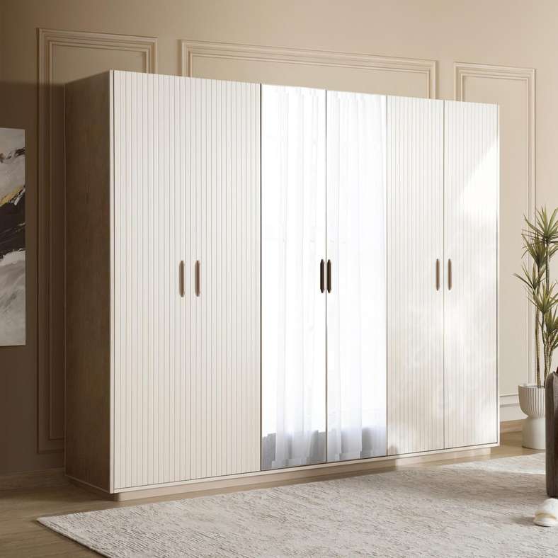 Pan Home ROPHE 6 DOOR WARDROBE - CREAM GREY - Image 1