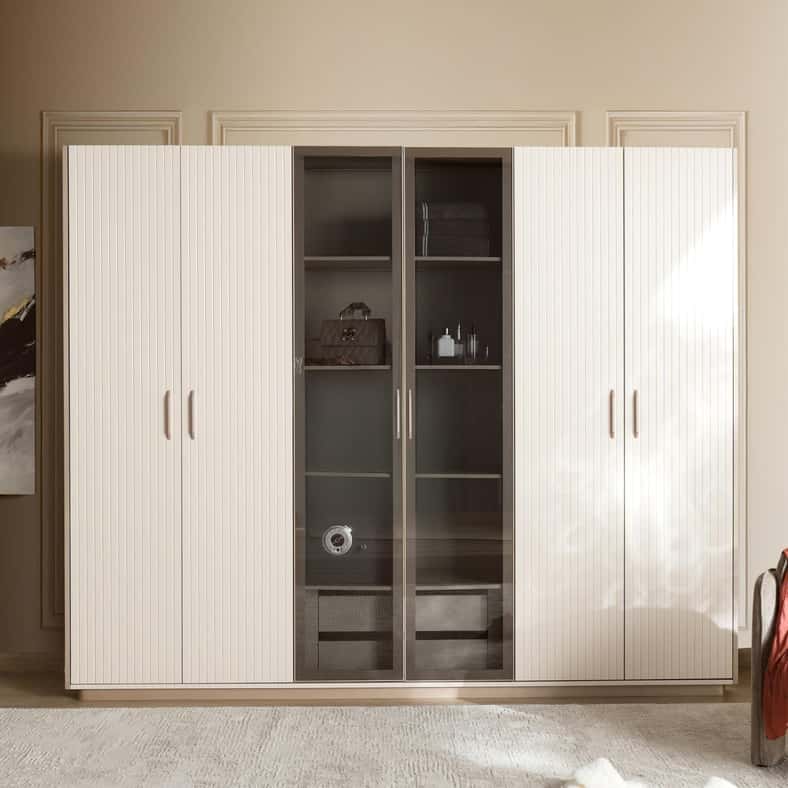 Pan Home ROPHE 6 DOOR WARDROBE - CREAM GREY - Image 3