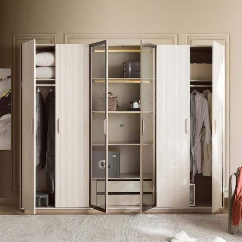 Pan Home ROPHE 6 DOOR WARDROBE - CREAM GREY - Image 4