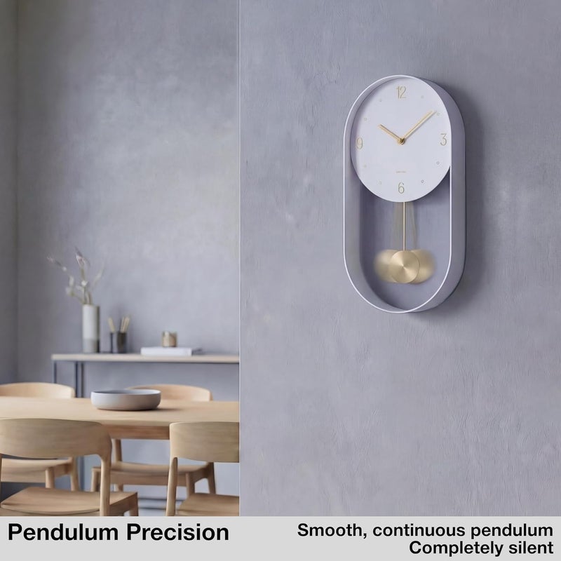Driini Modern Pendulum Wall Clock - Decorative and Unique Metal Frame, with 8 Inch Face - Contemporary, Minimalist Design, with Silent Non Ticking Operation - Includes Both White and Gold Pendelum - Image 4
