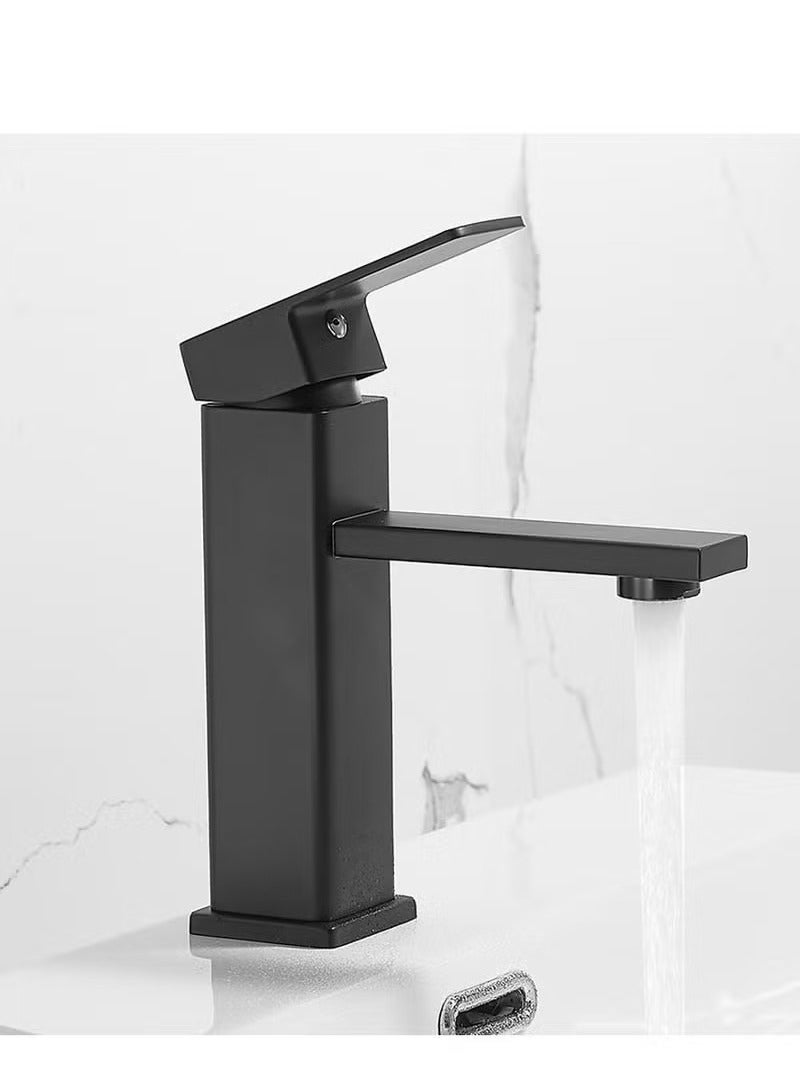 Beauenty Modern Basin Faucet Bathroom Black Chrome Brushed Faucet Deck Mounted Basin Sink Tap Mixer Hot & Cold Water Stainless Steel Faucet - Image 2