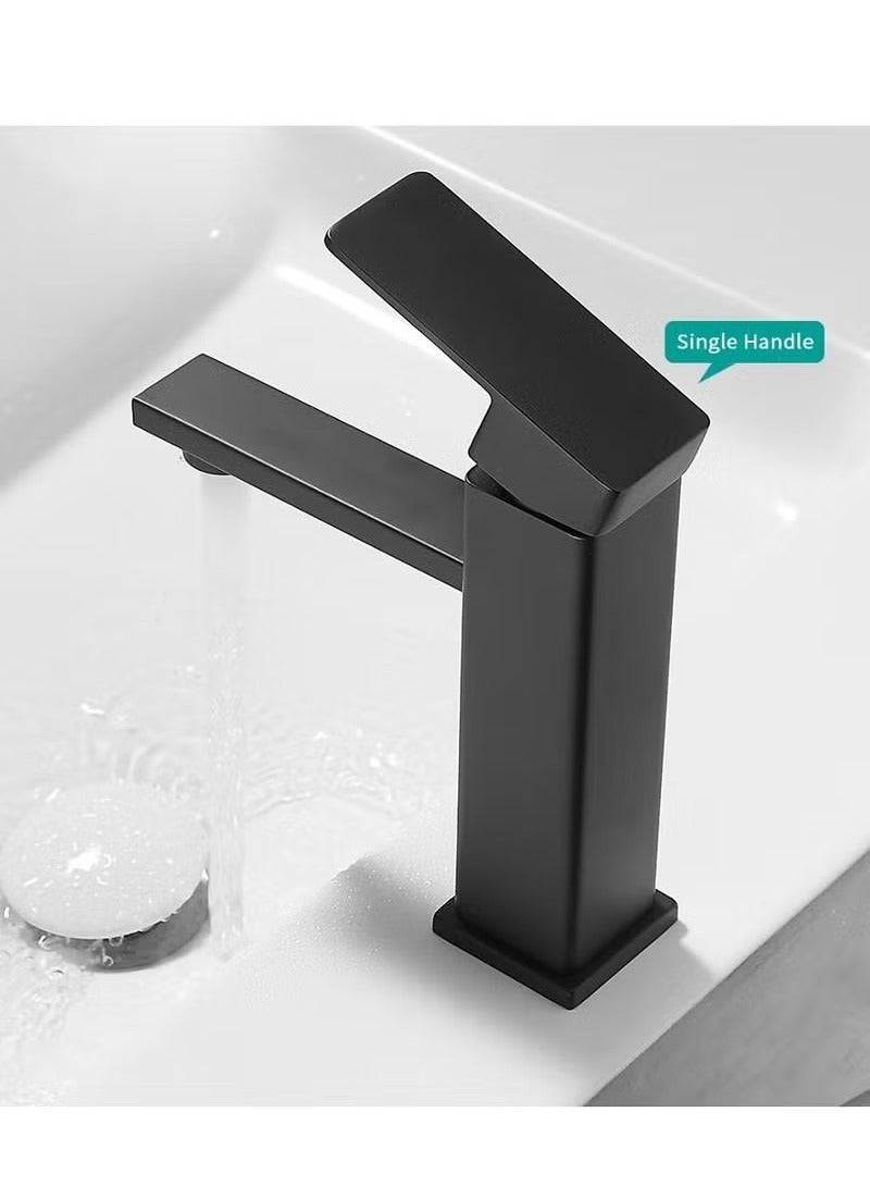 Beauenty Modern Basin Faucet Bathroom Black Chrome Brushed Faucet Deck Mounted Basin Sink Tap Mixer Hot & Cold Water Stainless Steel Faucet - Image 3