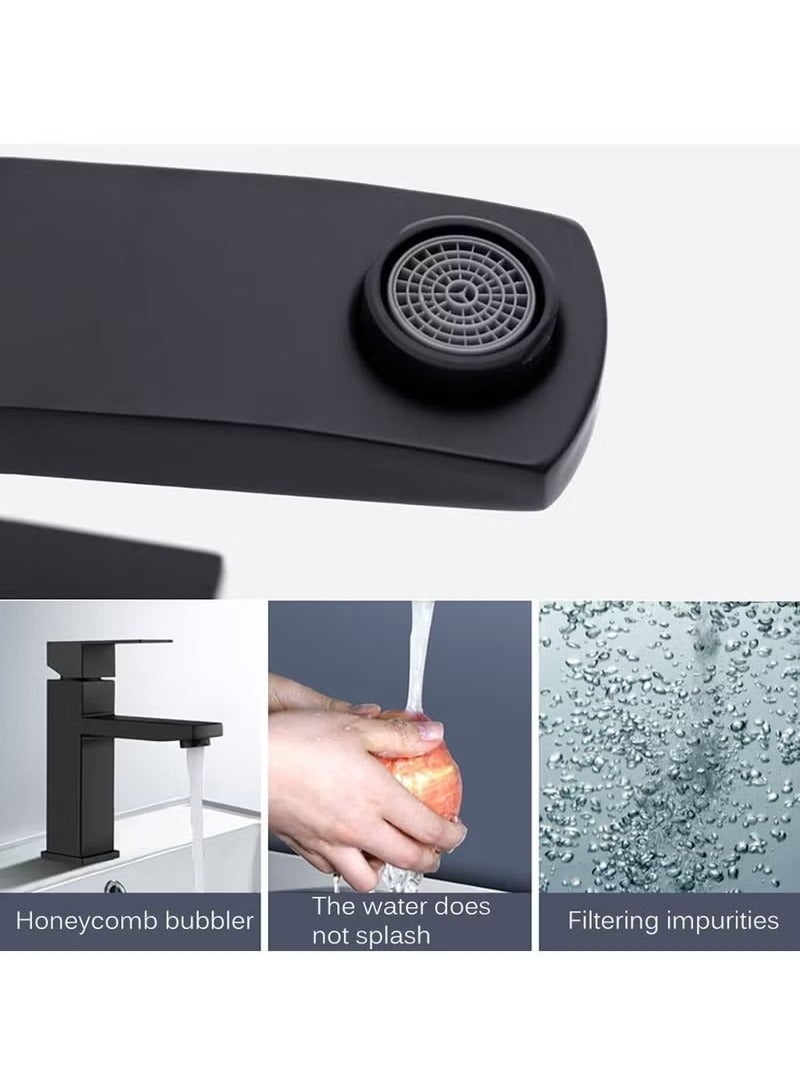 Beauenty Modern Basin Faucet Bathroom Black Chrome Brushed Faucet Deck Mounted Basin Sink Tap Mixer Hot & Cold Water Stainless Steel Faucet - Image 4