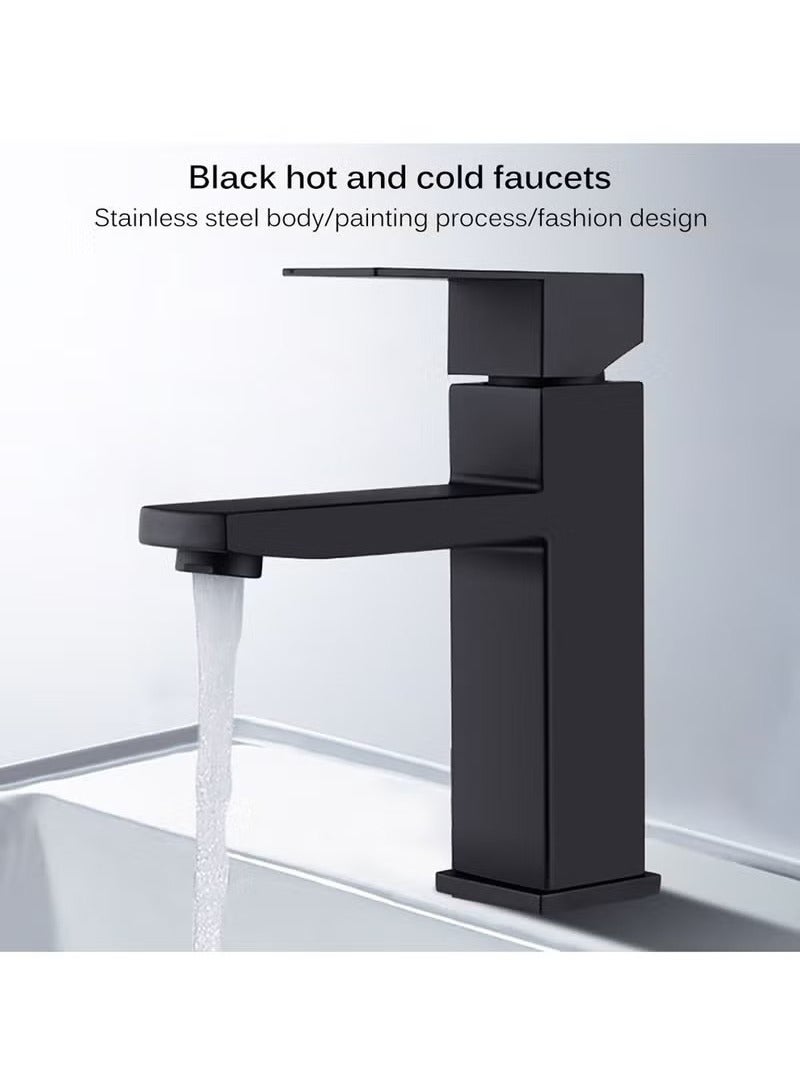 Beauenty Modern Basin Faucet Bathroom Black Chrome Brushed Faucet Deck Mounted Basin Sink Tap Mixer Hot & Cold Water Stainless Steel Faucet - Image 5