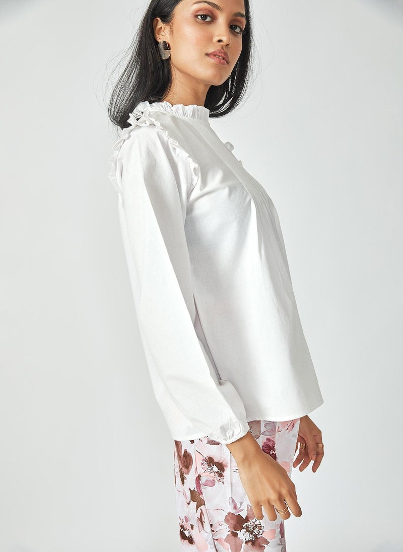 The Label Life Ruffled Pintuck Blouse - White - Image 2